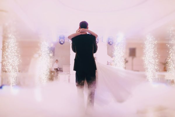 brides wedding party in the elegant restaurant with a wonderful light and atmosphere